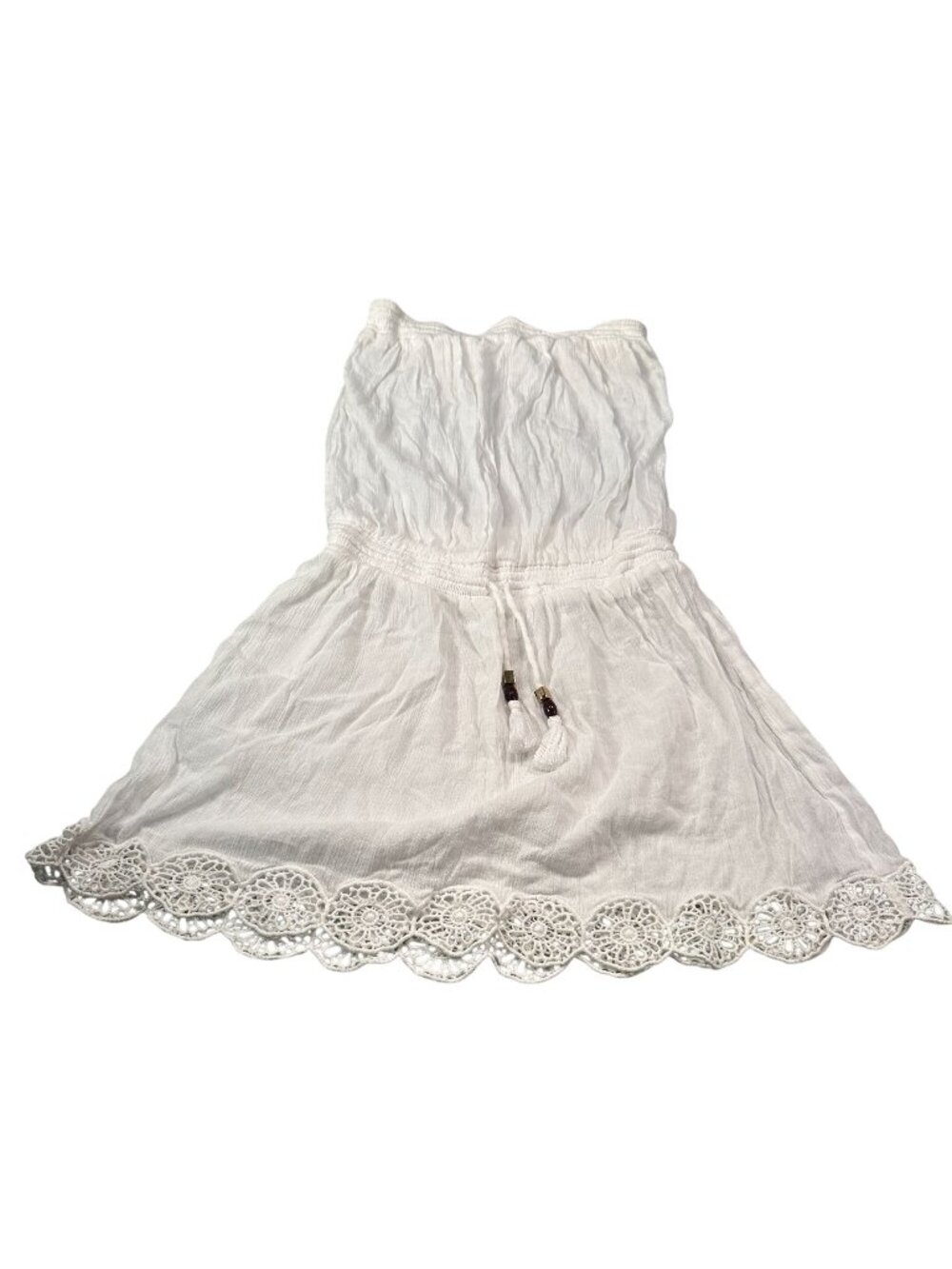 Heidi Klein White Strapless Swimsuit Cover Up Mini Dress Lace Drawstring Tassel